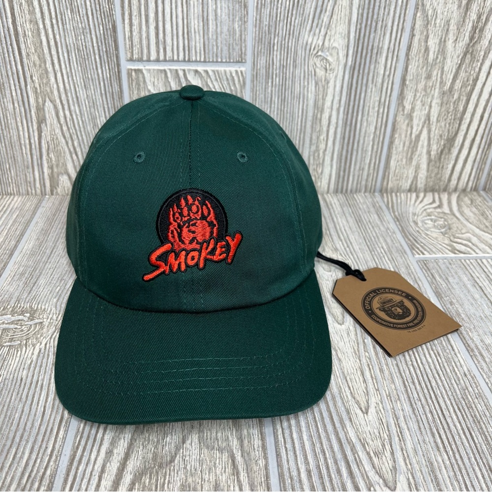 Filson Smokey Bear Low Profile Hat Cap Green Leather Strapback Outdoor Dad NWT